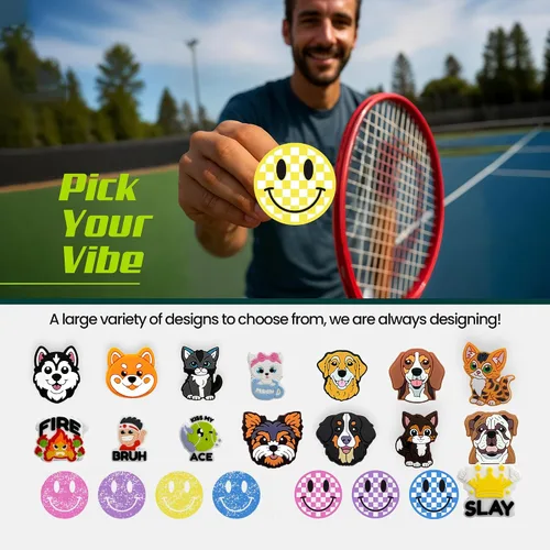 Miniatura 6 de Tennis Racket Dampener - Cute Designs - Vibration & Noise-Reducing Tennis Shock Absorber for Racquets - Secure, Easy-Install Accessories for Players