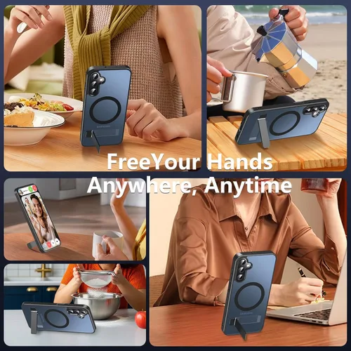 Miniatura 7 de OWKEY Funda magnética para Samsung Galaxy A15 5G con protector de pantalla y soporte, funda magnética para protección de grado militar Magsafe a