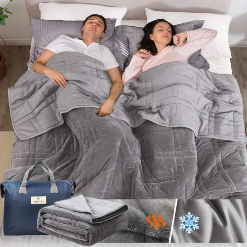Miniatura 16 de OMYSTYLE Manta pesada reversible de 48x72 pulgadas y 15 libras para adultos, manta doble cara con peso de felpa corta cálida y tela Tencel fresca