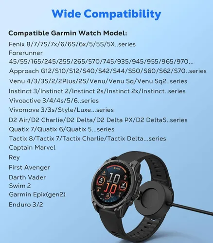 Miniatura 2 de 2 in 1 for Garmin Watch Charger, Charging Dock Station with 3.3 ft/1m USB-C Charging Cable for Garmin Fenix 8/7/7X/6/5;Vivoactive 6/5/4;Venu