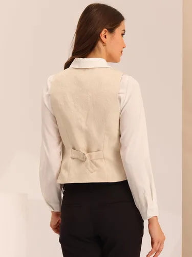 Miniatura 3 de Allegra K Chaleco vintage para mujer con botones y bolsillos