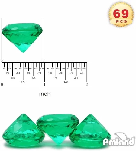 Miniatura 2 de PMLAND Gemas de diamantes falsos de acrílico verde – 69 piezas grandes de 0.984 in (1 pulgada) dispersión de mesa de cristal para decoración del día