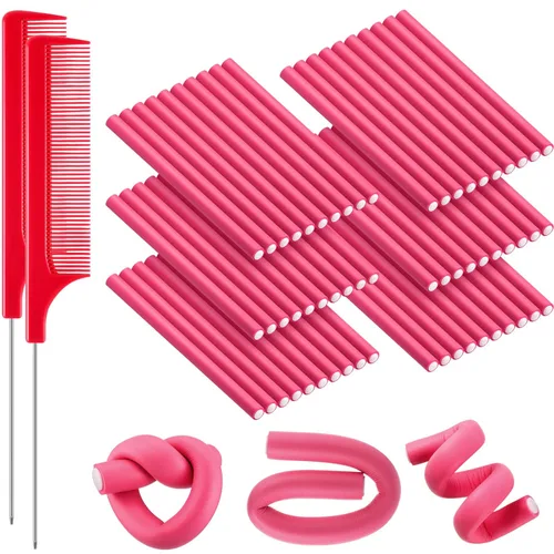 Miniatura 9 de WILLBOND 60 varillas rizadoras flexibles, rodillos flexibles, sin calor, para cabello largo y corto para mujeres (0.3 x 7 pulgadas, morado)