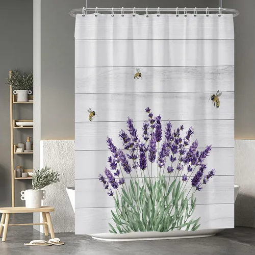 Miniatura 123 de Baocicoo - Cortina de ducha de abeja de miel, diseño de abeja de caricaturas, pista voladora, rústica, floral, para baño, decoración de bañera