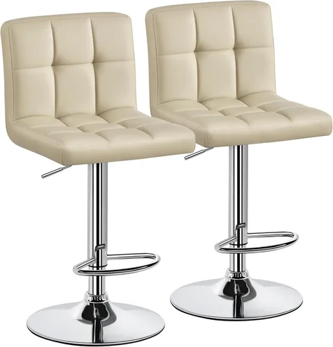 Miniatura 19 de Yaheetech Taburete de bar individual, taburetes giratorios de piel sintética ajustables, taburetes modernos con respaldo y reposapiés, taburetes