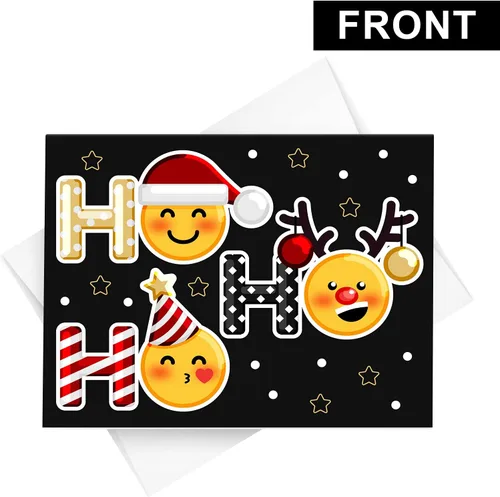 Miniatura 2 de Ho Ho - Tarjetas de felicitación navideñas y sobres, divertidos y lindos emoji, plegables, color negro, para Navidad y Año Nuevo, 4.25 x 5.5