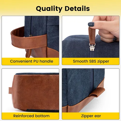 Miniatura 3 de Vorspack Neceser de viaje – Neceser colgante para hombre, resistente al agua, bolsa de afeitar de lona para viajes, Azul marino, M, Classic