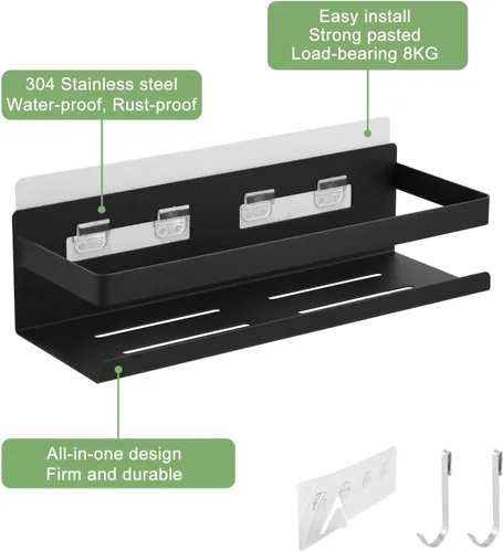 Miniatura 3 de Estante de especias para refrigerador, cocina, hogar, organización y almacenamiento adhesivo (paquete de 2, negro)