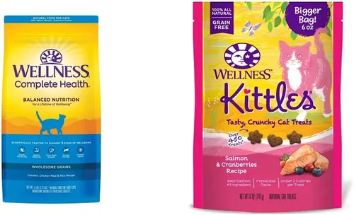 Wellness Complete Health - Alimento seco natural para gatos, receta de harina de pollo y pollo, paquete de bolsa de 5 libras, golosinas naturales