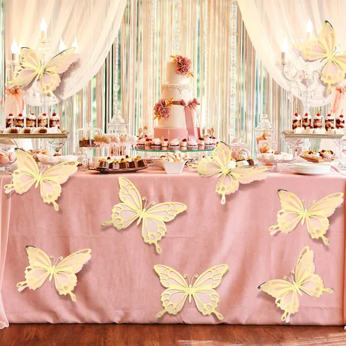 Miniatura 6 de Geyee 12 piezas de decoración de fiesta de mariposa grande 3D de 12 pulgadas, 10 pulgadas, centros de mesa de mariposa grandes para mesas, baby Oro