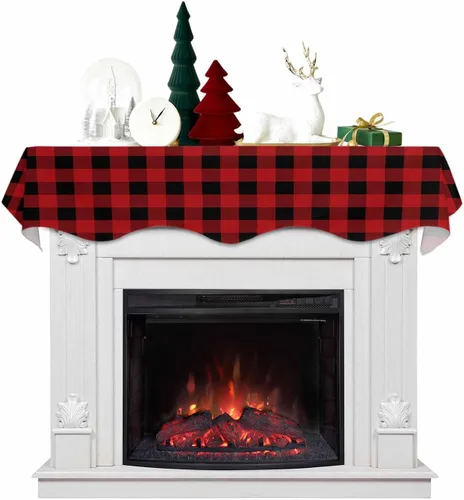 Miniatura 16 de Mantel con diseño de copo de nieve azul para chimenea de Navidad, bufanda para repisa, estola para estantes, renos, alces, nieve, bosque, cubierta