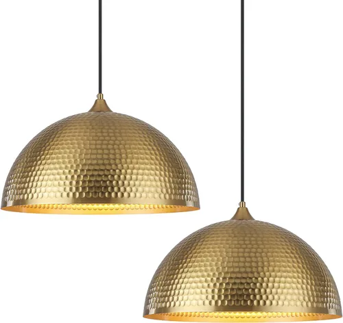 Miniatura 15 de Paquete de 2 luces colgantes doradas para isla de cocina, lámpara colgante de cúpula martillada de 12 pulgadas, luces colgantes de cocina de granja