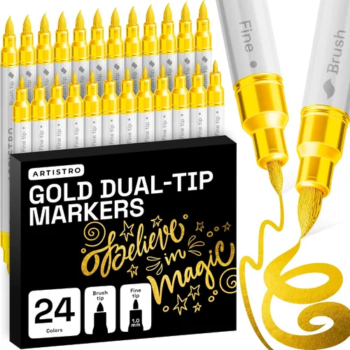 Miniatura 20 de ARTISTRO 5 marcadores de pintura acrílica negra, bolígrafos de pintura de doble punta + pincel fino ideal para caligrafía, perfectos para tela