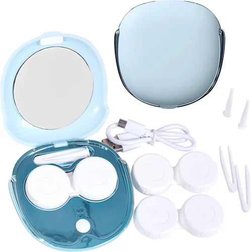Miniatura 12 de Estuche de Viaje para Lentes de Contacto con Limpiador y Lavadora, Estuche Portátil para Lentes de Contacto con Espejo, Pinzas, Herramienta