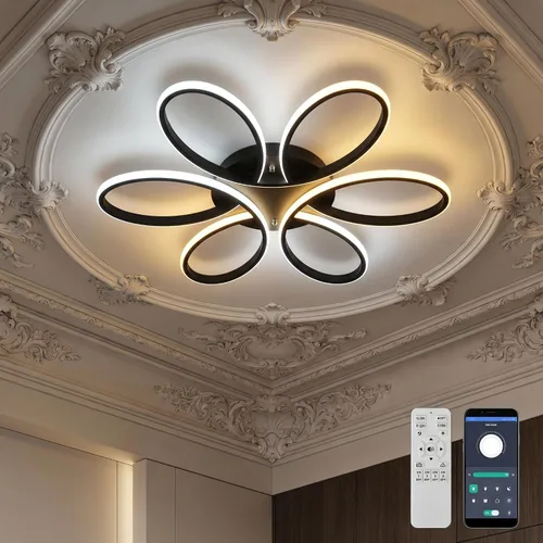Miniatura 8 de Moderna lámpara LED de techo, 23 pulgadas, 70 W, con control remoto/aplicación, lámpara de montaje empotrado regulable para sala de estar, comedor