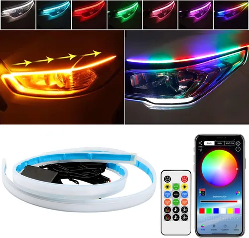 Miniatura 9 de TEKSHINNY - Tiras de luces LED para autos, 2 piezas de 24 pulgadas, tiras LED flexibles para faros delanteros, color dual, luces de señal de giro