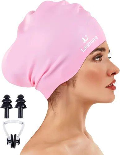 Miniatura 13 de Large Long Hair Swim Cap with Extra Room for Women Men, Silicone Swimming Cap for Long Thick Hair with Ear Plugs Nose Clip Set, Adult Waterproof
