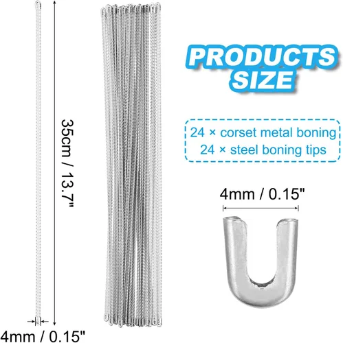 Miniatura 2 de PATIKIL Deshuesado de acero inoxidable 304 en espiral de 0.157 in, corsé de metal plano con 24 puntas de acero para corsé, cordones, disfraces