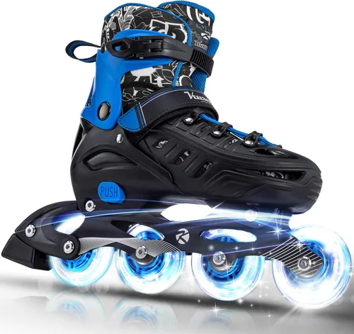 Kuxuan - Patines en línea ajustables para niños, jóvenes y adultos, patines iluminadores con ruedas iluminadas Azul