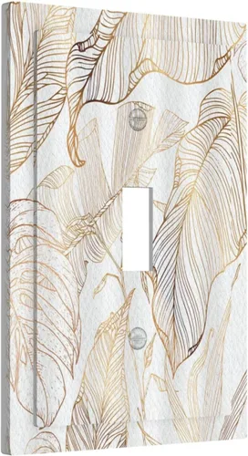 Miniatura 50 de Placa de pared decorativa con hojas de palmera tropicales de oro blanco, hoja de plátano, doble interruptor de luz de palanca decorativa, placa