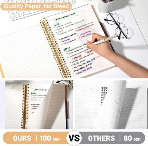 Miniatura 2 de Cuaderno de espiral grande de 8.5 x 11 con 3 divisiones, cuaderno de espiral de tapa dura para tomar notas, 120 hojas, cuaderno cuadriculado
