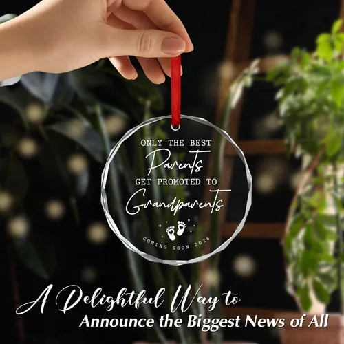 Miniatura 5 de OASSIE Adornos Navideños para Abuelos - Regalos de Anuncio de Embarazo Adornos de Vidrio para Árbol con Tarjeta - Promovido para Abuelos Regalos