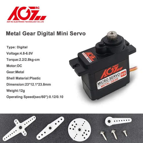 Miniatura 5 de 2 piezas AGFRC Micro 9g Kit de motor servo RC - Servo mini digital de engranaje metálico de 2.8 kg para helicóptero, avión, coche RC, ángulo
