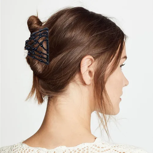 Miniatura 6 de 3 piezas de peine elástico mágico para el cabello, doble peine elástico, horquillas para mujeres, horquillas con cuentas, niñas, peinado vintage