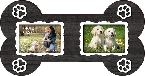 EXQUIDECA Marco de Fotos Conmemorativo para Perros de 3.5 x 5 Pulgadas en Forma de Hueso Doble - Regalo de Condolencias por Fallecimiento de Mascota