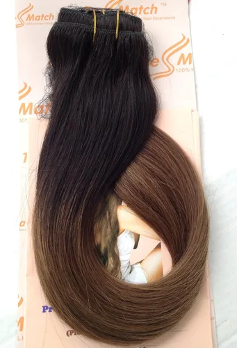 Miniatura 2 de Tressmatch 16 pulgadas (18 pulgadas) Remy extensiones de cabello humano clip en ombre apagado Negro/Medio/Castaña café Full Head Volumen Set 9
