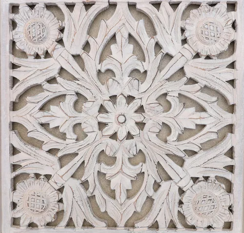 Miniatura 7 de DharmaObjects Decoración de panel de pared de madera de loto hecho a mano, arte colgante de 16 x 16 pulgadas (blanco lavado)