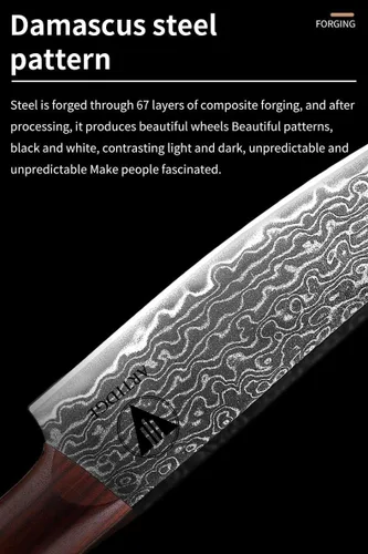 Miniatura 5 de Cuchillo de pelar de acero Damasco de 4.7 pulgadas, cuchillo de pelar de cocina forjado de 67 capas con mango de madera maciza natural, cuchillos