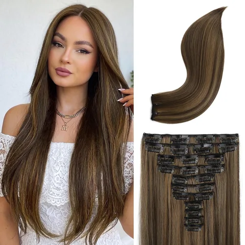 Miniatura 28 de REECHO Extensiones de cabello, 11 piezas de extensiones de cabello con clip de 24 pulgadas de largo, lacio, HE005, extensiones sintéticas naturales