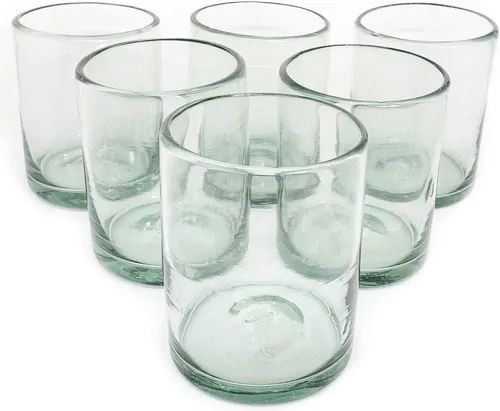 Clear Blown - Juego de 6 vasos de 10 onzas, cristalería mexicana hecha a mano, vidrio reciclado, sin plomo ni toxinas (mezclador)