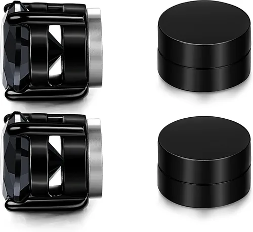 Miniatura 3 de JOERICA 2-4 pares de colgantes magnéticos de acero inoxidable para hombres y mujeres sin perforador de clip en pendientes CZ de 0.236-0.315in