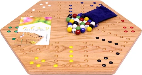 Miniatura 4 de Wahoo - Juego de mesa de juego de mármol de madera, grande de 24 pulgadas de ancho, madera de roble maciza, doble cara, con canicas grandes de 0.866