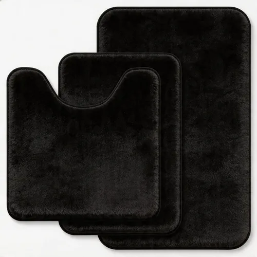 Juego de alfombras de baño negros de espuma viscoelástica de 3 piezas con tapetes para inodoro, suaves y de apoyo, absorbentes de impactos,