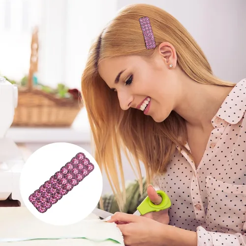Miniatura 5 de HINZIC 4 pinzas para el cabello con diamantes de imitación a presión, pinzas de cristal brillante, horquillas rectangulares, pasadores coreanos
