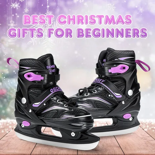 Miniatura 7 de Patines de hielo ajustables OBENSKY para niños, niños y niñas con bolsa para patines, 4 tallas ajustables, patines de hielo para niños