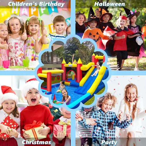 Miniatura 5 de Casa de rebote, castillo inflable con soplador de aire para niños de 3 a 10 años, castillo para saltar con tobogán largo, para interiores
