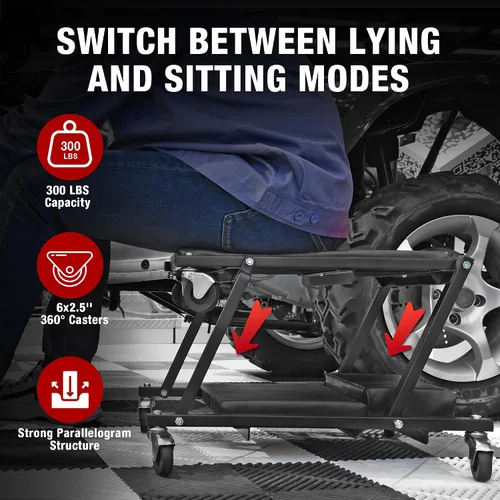 Miniatura 3 de BIG RED ATW4015ZR Torin, asiento plegable Z-Creeper de 40", plataforma rodante 2 en 1 para taller/garaje, capacidad de 330 libras, plataforma