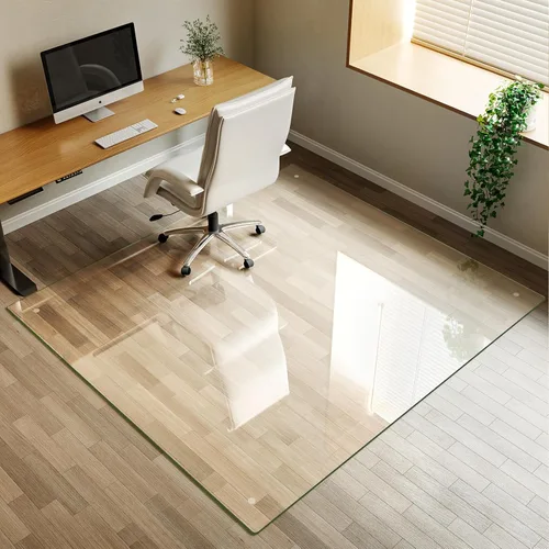 Miniatura 10 de Koonmi Tapete para silla de vidrio templado para suelos de madera dura y alfombras, 30 x 55 pulgadas, protector de piso de oficina transparente