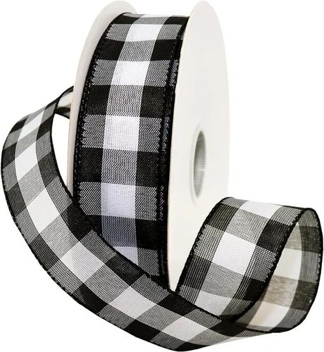 Miniatura 15 de Morex Ribbon 7398.60/50-613 Cambridge - Cinta con cable de 2.5 pulgadas x 50 yardas, color blanco y negro, cinta a cuadros para envolver regalos