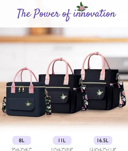 Miniatura 8 de GLORIEROO Lonchera Deluxe Aislada para Mujeres - Lonchera Térmica a Prueba de Fugas Impermeable con Múltiples Bolsillos y Correa Removible