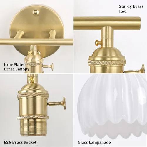 Miniatura 7 de Shenmoyl Accesorios de Iluminación para Baño, Lámpara de Pared de Tocador de Latón de 3 Luces Sobre Espejo con Pantalla de Cristal Tulipán Blanco