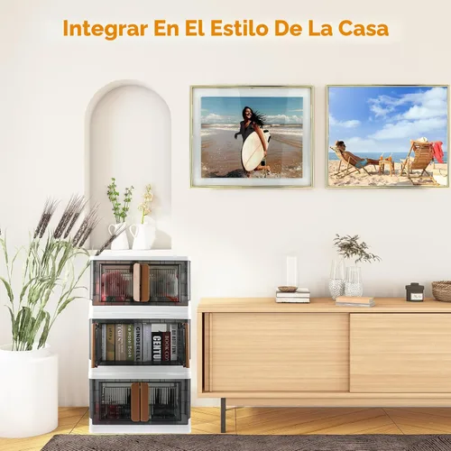 Miniatura 8 de Caja de almacenamiento, gabinete de plástico, capacidad de 8.4 galones (32L por una), 2 unidades, caja plegable con tapas, cajón plegable