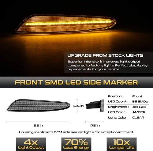Miniatura 2 de VIPMOTOZ Luces de marcador laterales LED delanteras compatibles con Mercedes Benz W211 Clase E E320 E350 E500 E55 AMG carcasa cromada lente