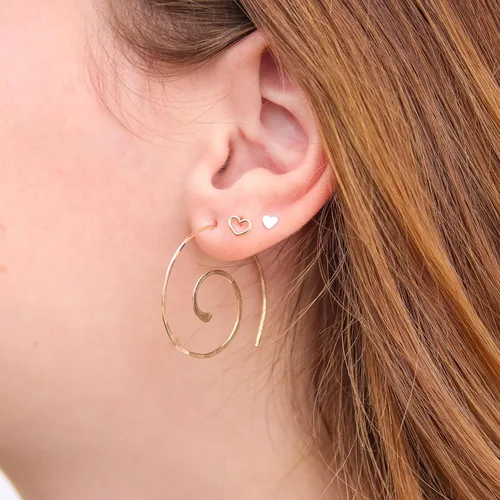 Miniatura 30 de Aretes de aro finos martillados, elegantes plata esterlina geométrica sólida, relleno de oro y relleno de oro rosa; para mujer por Lotus Stone