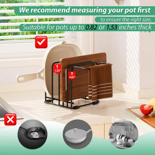 Miniatura 6 de Organizador de tabla de cortar, estante de almacenamiento de cocina de acero con 5 ranuras para tablas de cortar, bandejas para hornear, toallas