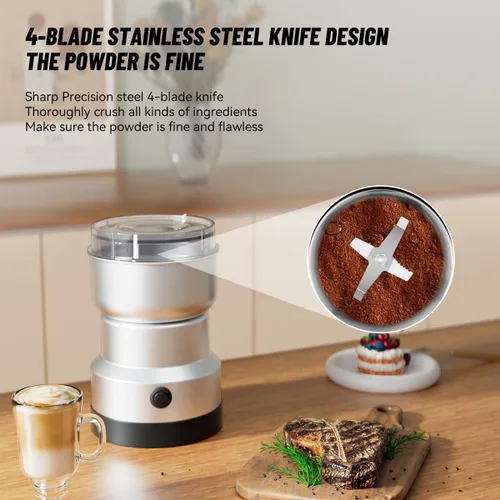Miniatura 4 de Molinillo de especias portátil para granos de café, especias y semillas, molinillo eléctrico con cuchillas de acero inoxidable para uso doméstico